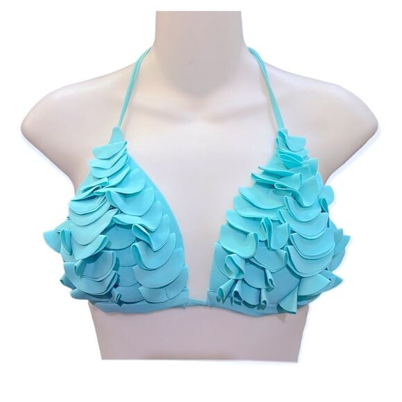 RUFFLE TRIANGLE BIKINI TOP SEAFOAM/MINT/TURQUOISE SMALL - Picture 1 of 6